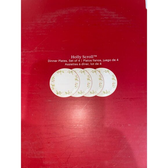 Lenox Holly Scroll Dinner Plates Set Of 4 Red Rim Christmas 897627 - Picture 6 of 12